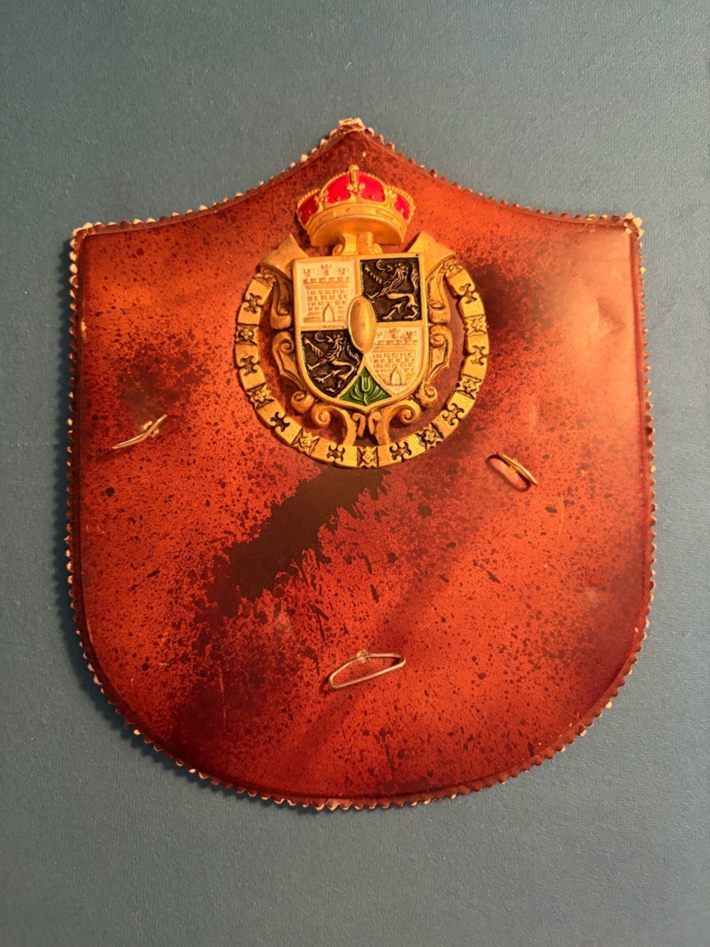 Vintage Heraldic Shield Plaque in Brown and Gold